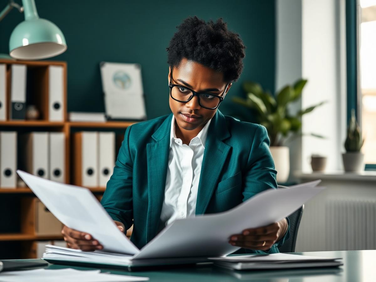 South African compliance officer reviewing regulatory documents in a professional office